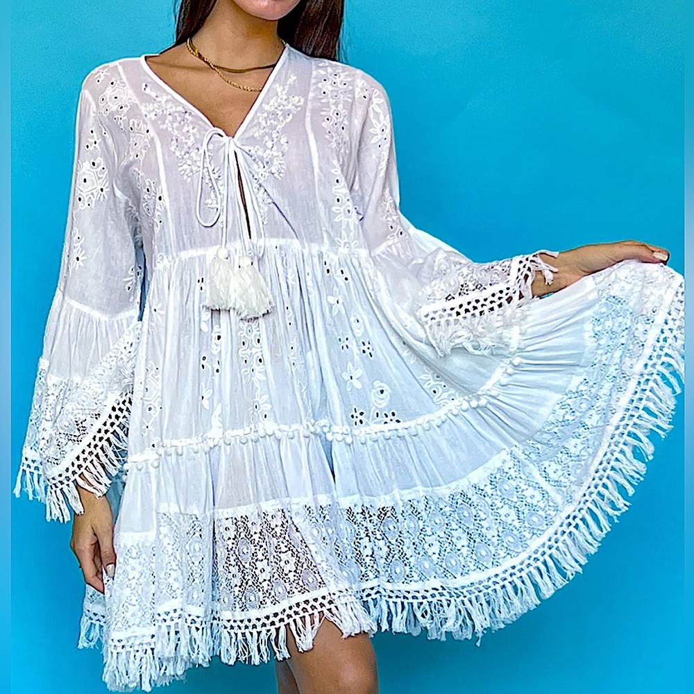 White Sheer Cotton Mini Dress